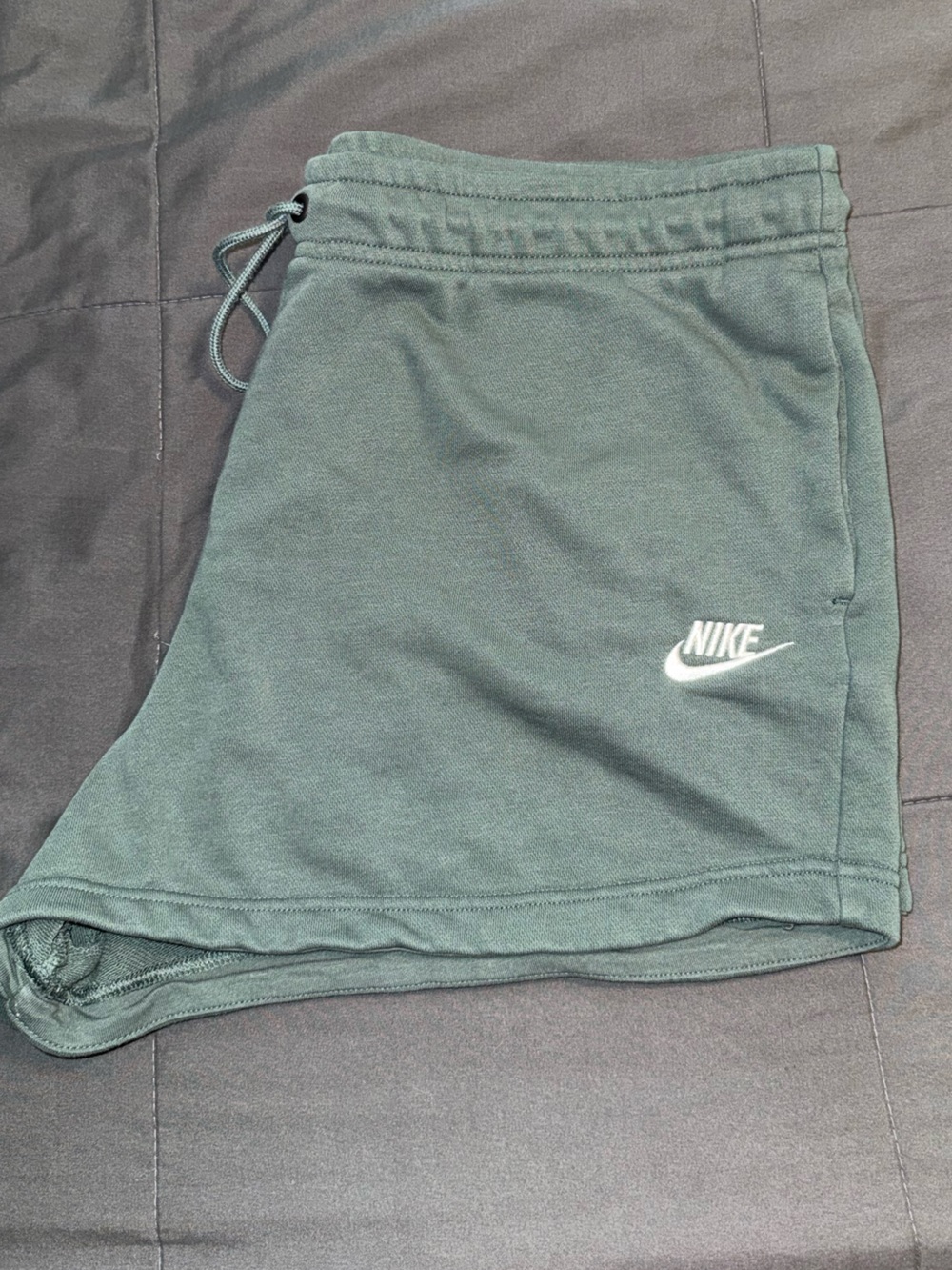Nike Olive Green Athletic Shorts with White Swoosh